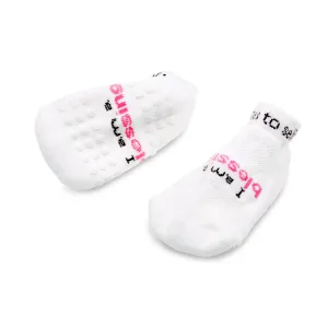 I am a blessing® white toddler girl socks (1-2 yrs) with grips