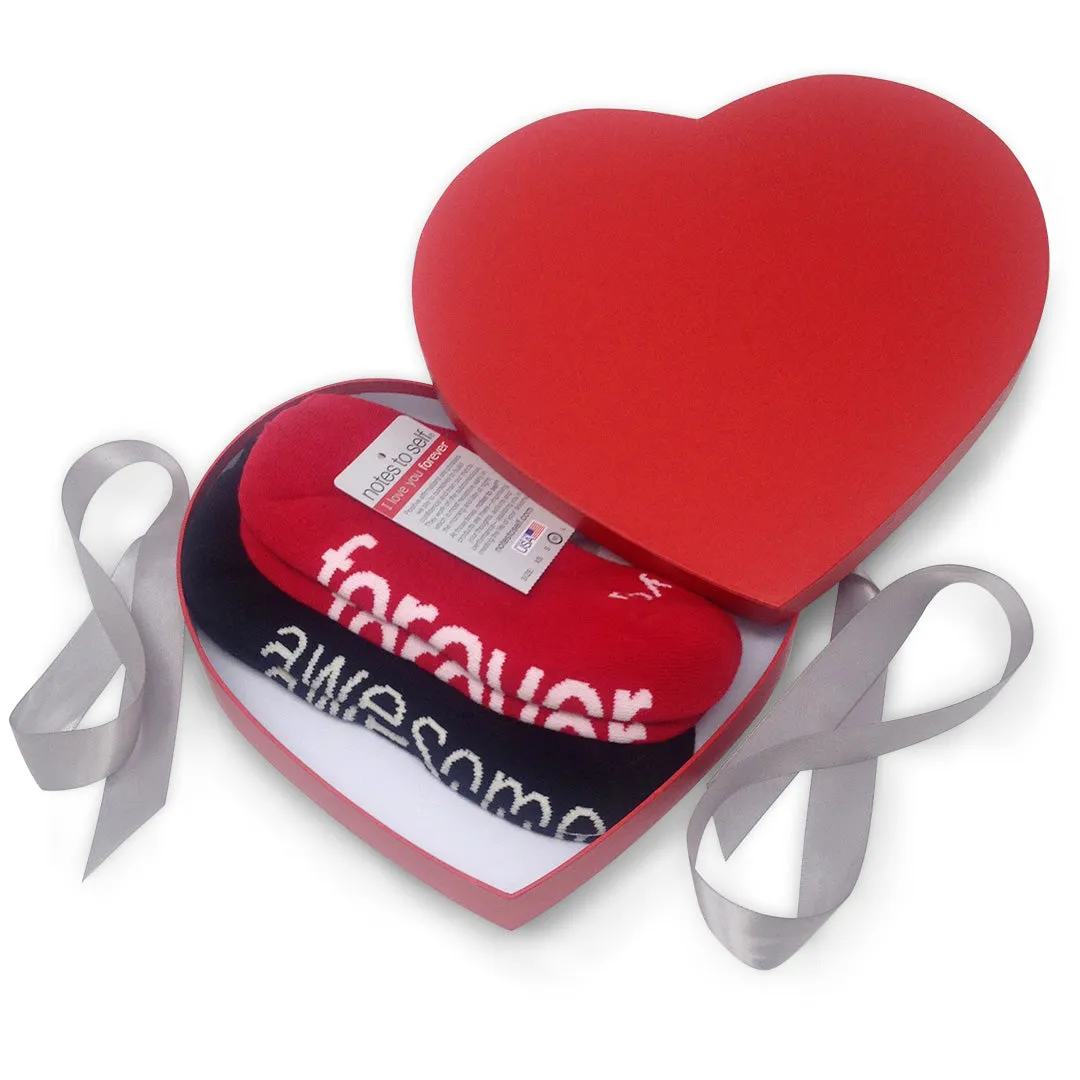 I am awesome® black socks   I love you - forever™ red socks in red heart box