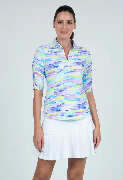 IBKUL Ruched Elbow Length Sleeve Top