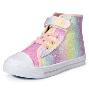 Iridescent Canvas High Top Glitter Sneakers