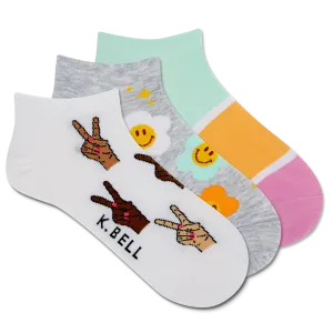 K.Bell Women's Peace Sign Low Cut Sock 3 Pack