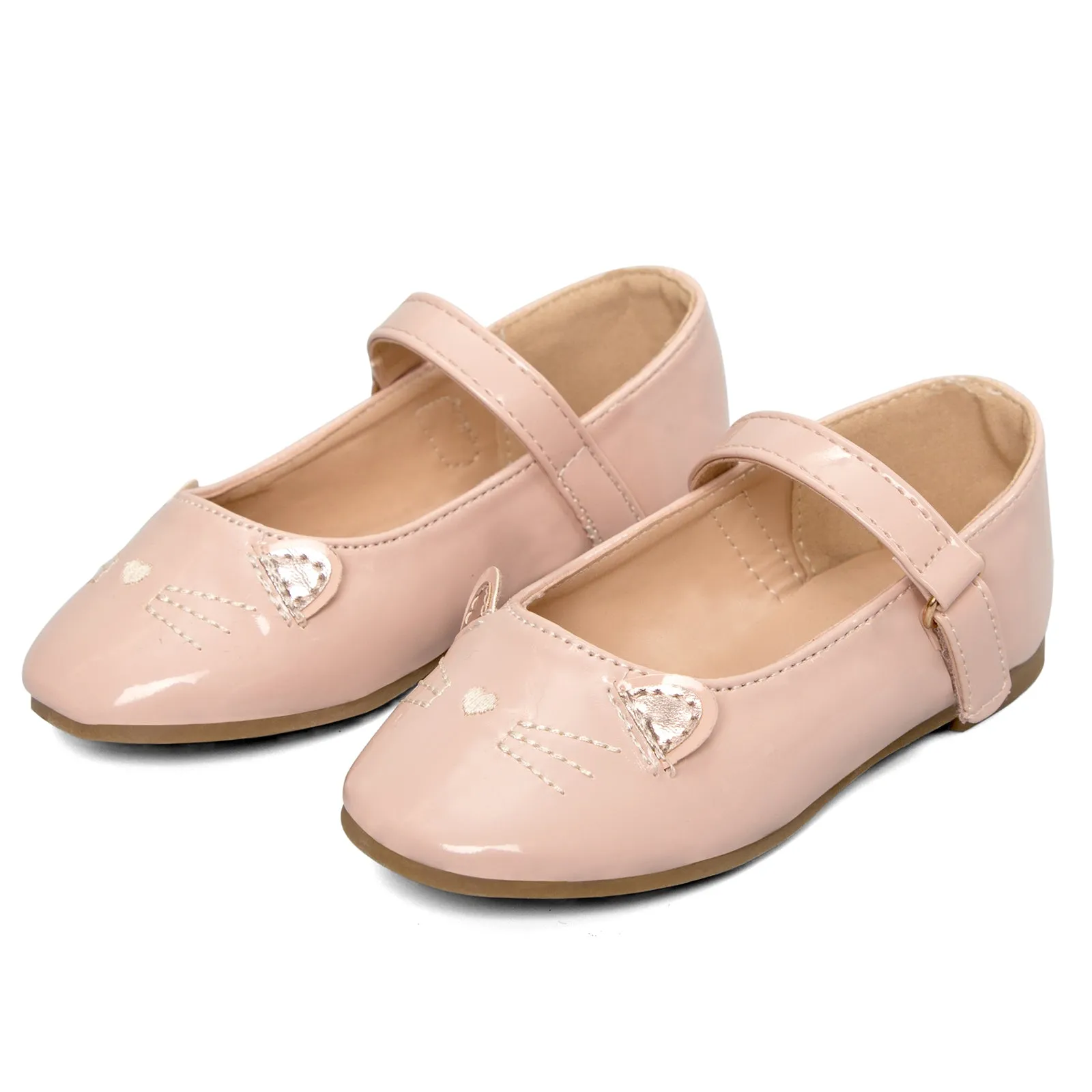 Kids Dress Shoes-3D Cat Ears Nude Mary Jane Dress Shoes