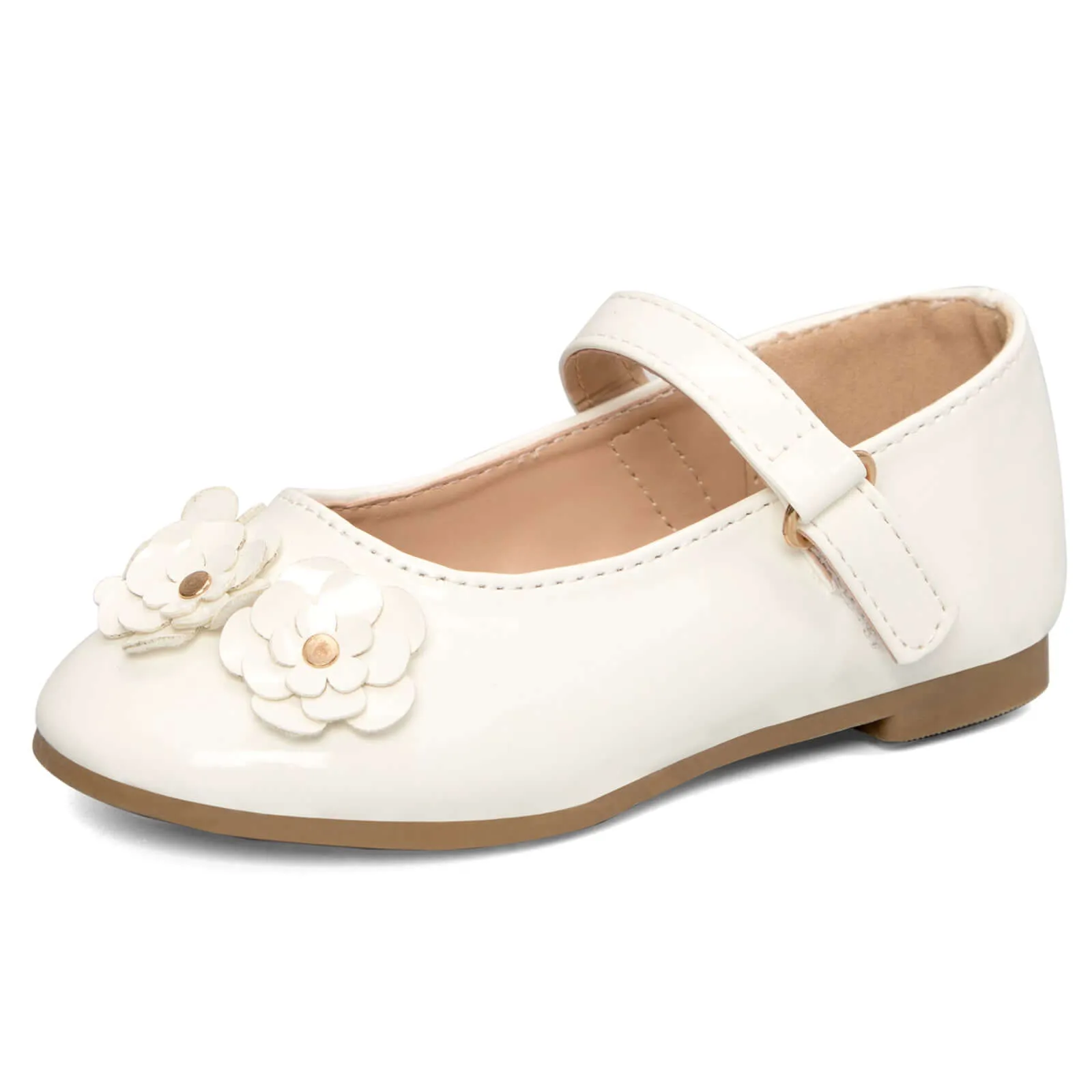 Kids Dress Shoes-Stereoscopic Flower White Mary Jane Shoes