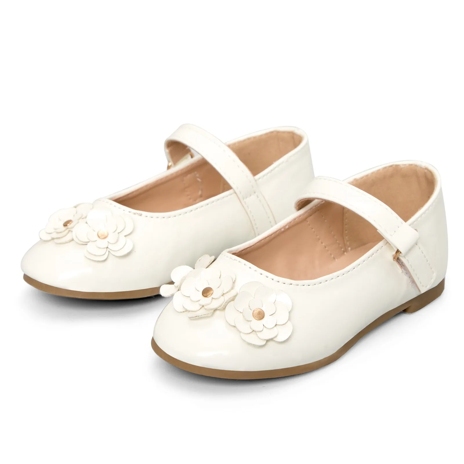 Kids Dress Shoes-Stereoscopic Flower White Mary Jane Shoes