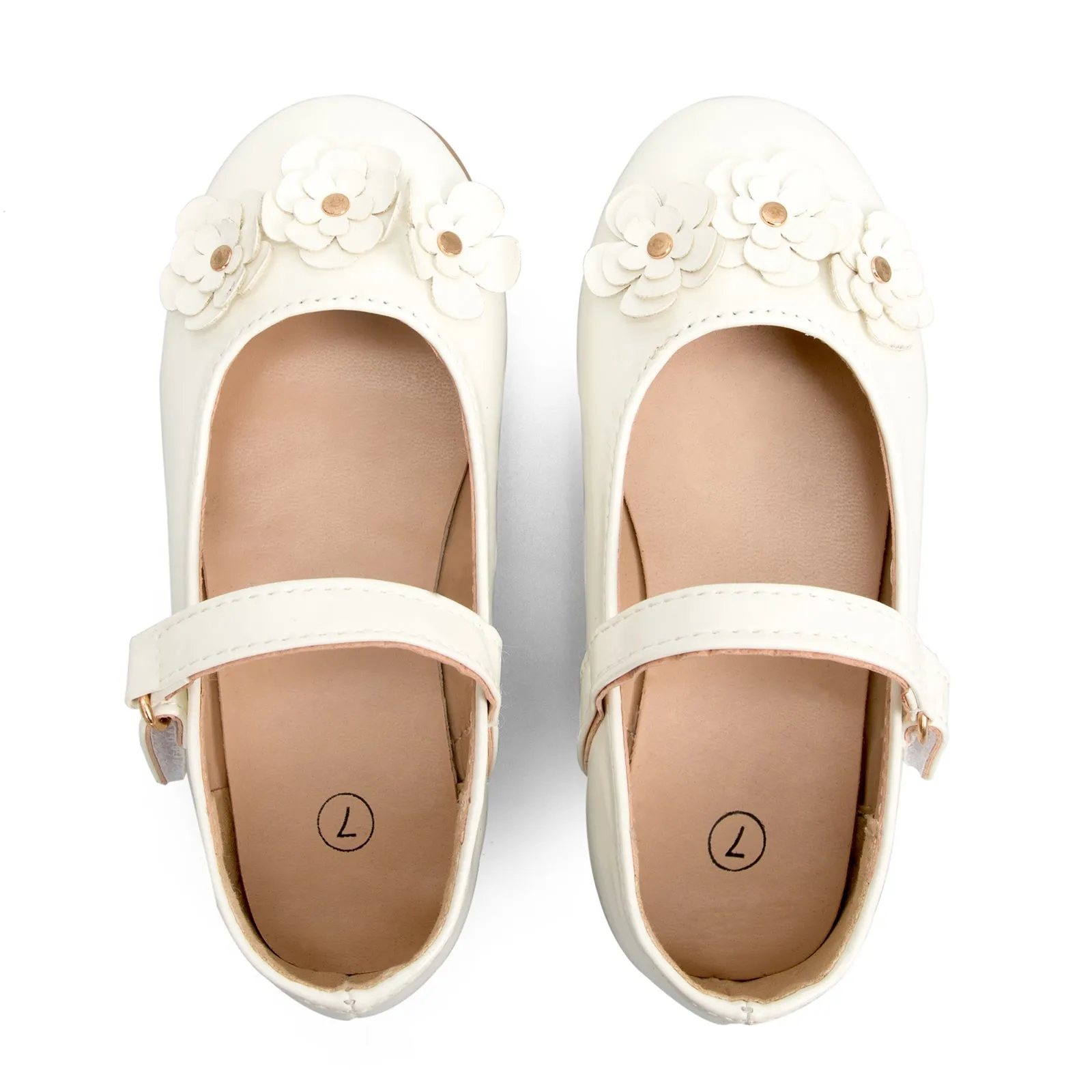 Kids Dress Shoes-Stereoscopic Flower White Mary Jane Shoes
