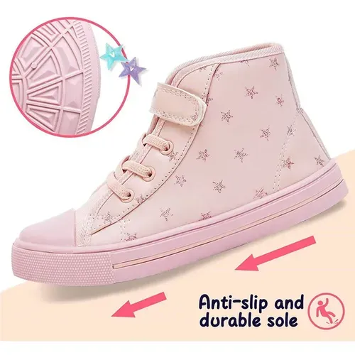 Kids Sneakers High-top Canvas Shoes Pink Stars - KKOMFORME