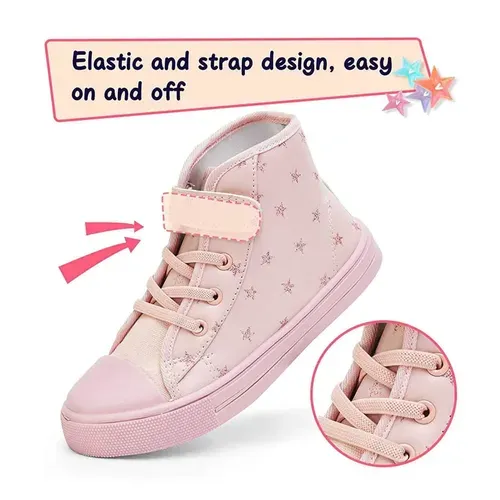 Kids Sneakers High-top Canvas Shoes Pink Stars - KKOMFORME