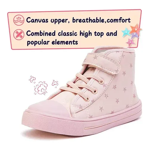 Kids Sneakers High-top Canvas Shoes Pink Stars - KKOMFORME