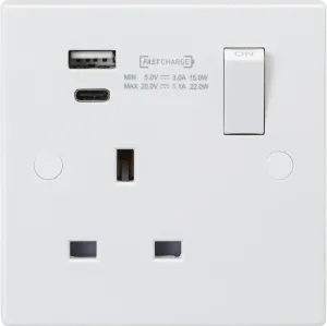 Knightsbridge SN9919D White Square Edge 13A 1G DP Switched Socket   2xUSB A C (20V DC 1.1A) Max. 22W