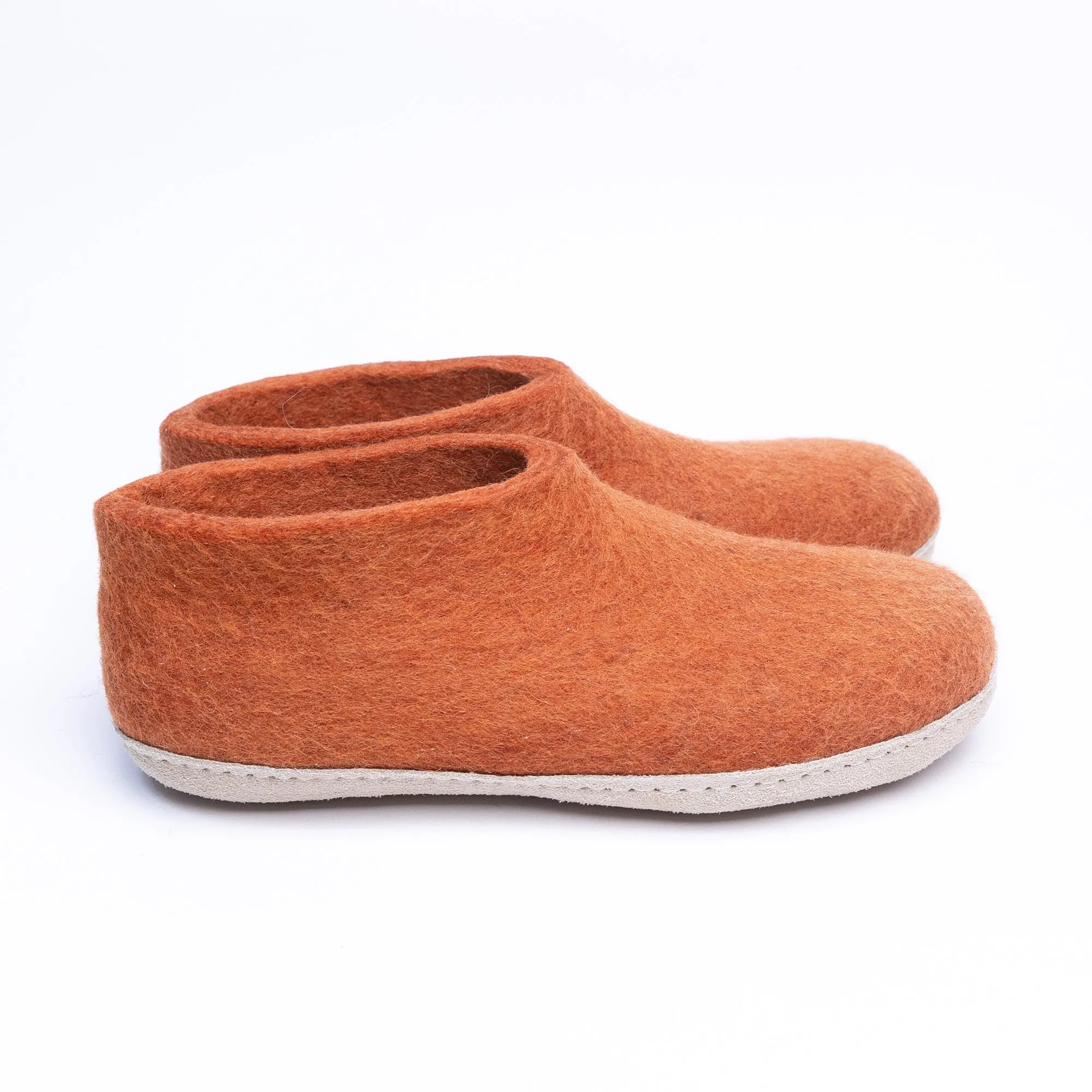 KUUMA - Orange Wool Felt Ankle Boots Bold, Cozy, Handmade Winter Shoes for Women