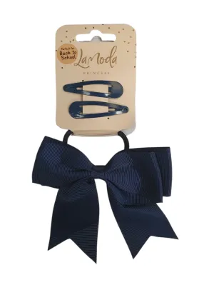LaModa Princess Back to School Large Bow and Clips Set Navy 3Pk