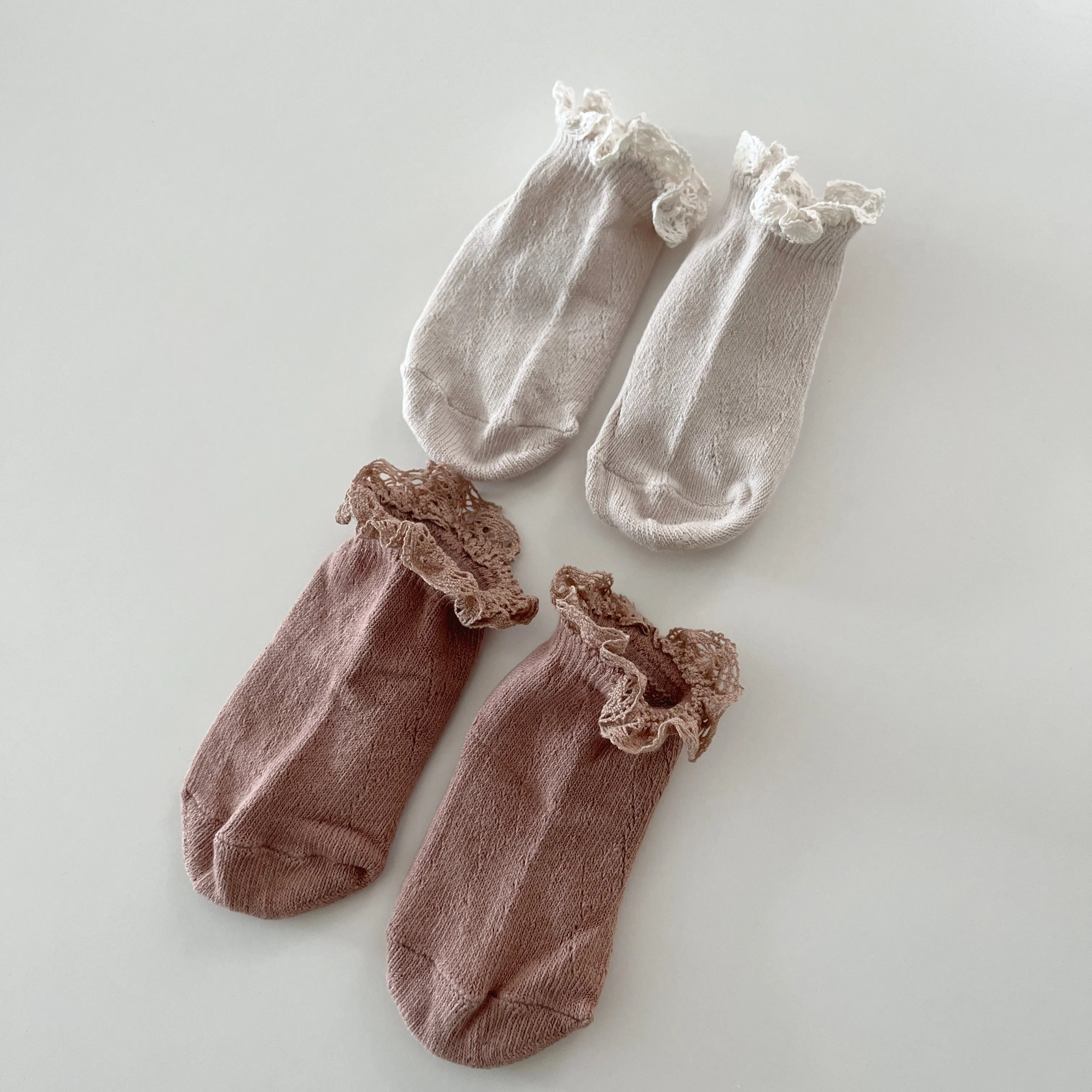 Lucy Eyelet Laced Socks, Dusty Pink