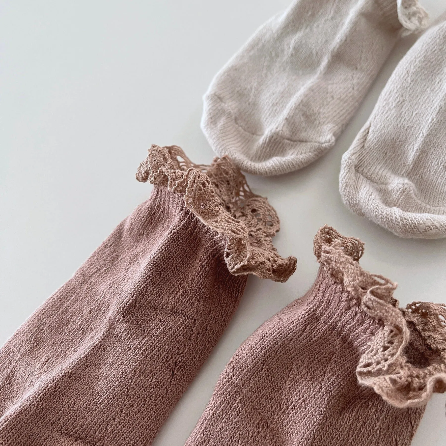 Lucy Eyelet Laced Socks, Dusty Pink