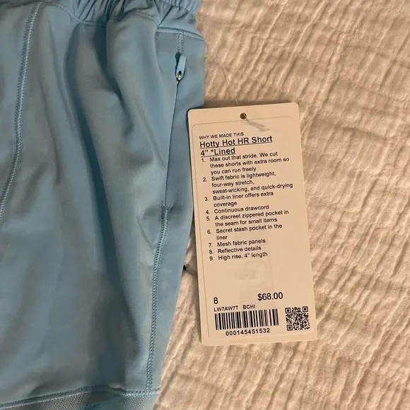 LULULEMON Hotty Hot High-Rise Lined Short 4&quot; in Blue Chill Size 8 NWT