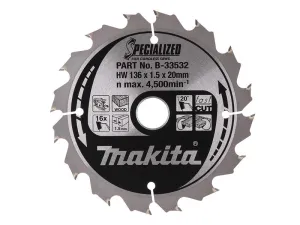 Makita B-33532 Specialized for Cordless Saws Blade 136 x 20mm x 16T