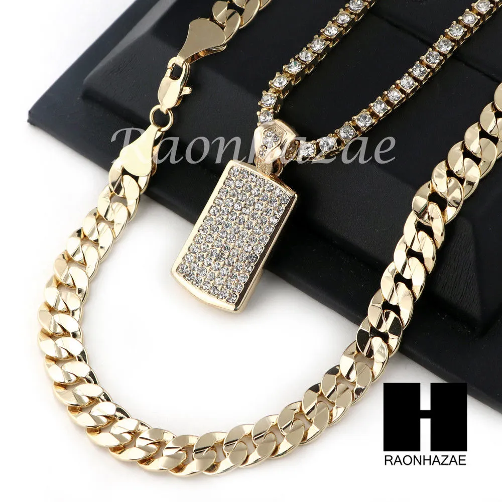 MEN HIP HOP DOG TAG TENNIS CHAIN DIAMOND CUT 30" CUBAN LINK CHAIN S51