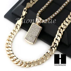 MEN HIP HOP DOG TAG TENNIS CHAIN DIAMOND CUT 30" CUBAN LINK CHAIN S51