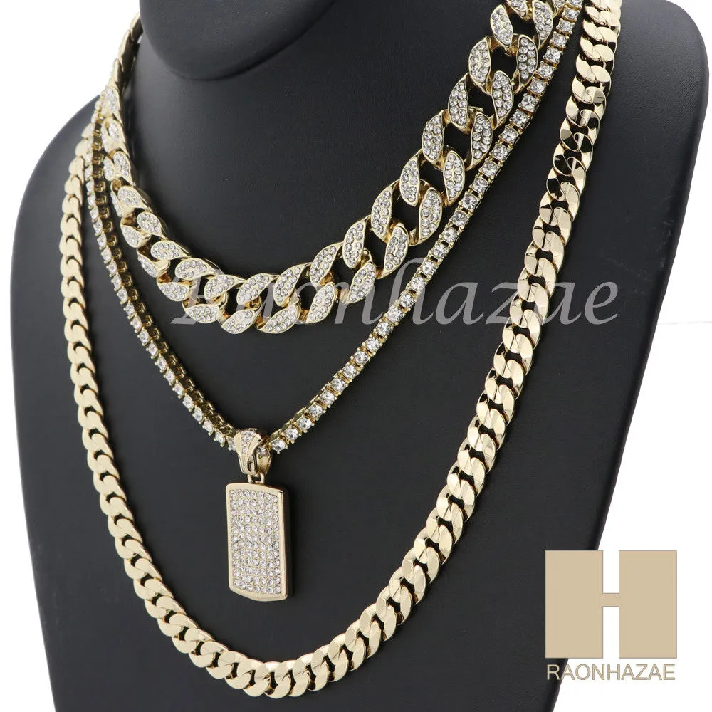 MENS 14K GOLD PT DOG TAG MIAMI CUBAN 16"~30" CHOKER TENNIS CHAIN S028