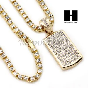 MENS 14K GOLD PT DOG TAG MIAMI CUBAN 16"~30" CHOKER TENNIS CHAIN S028