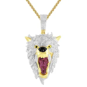 Men's Roaring Wolf Fierce Animal  Silver Pendant Chain