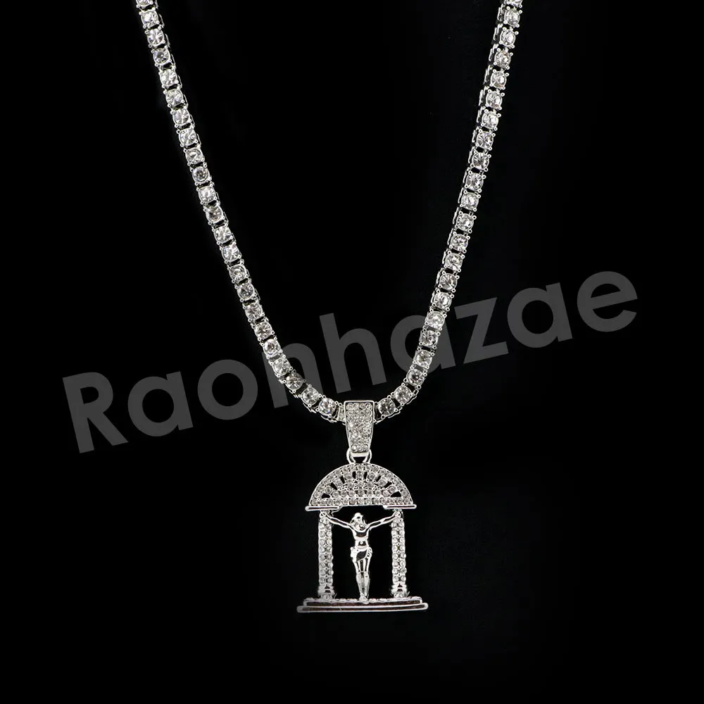 Micro Pave Jesus Cross Pendant w/ 18" Tennis / 30" Cuban Chain X3