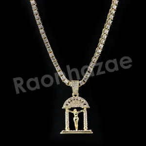 Micro Pave Jesus Cross Pendant w/ 18" Tennis / 30" Cuban Chain X3