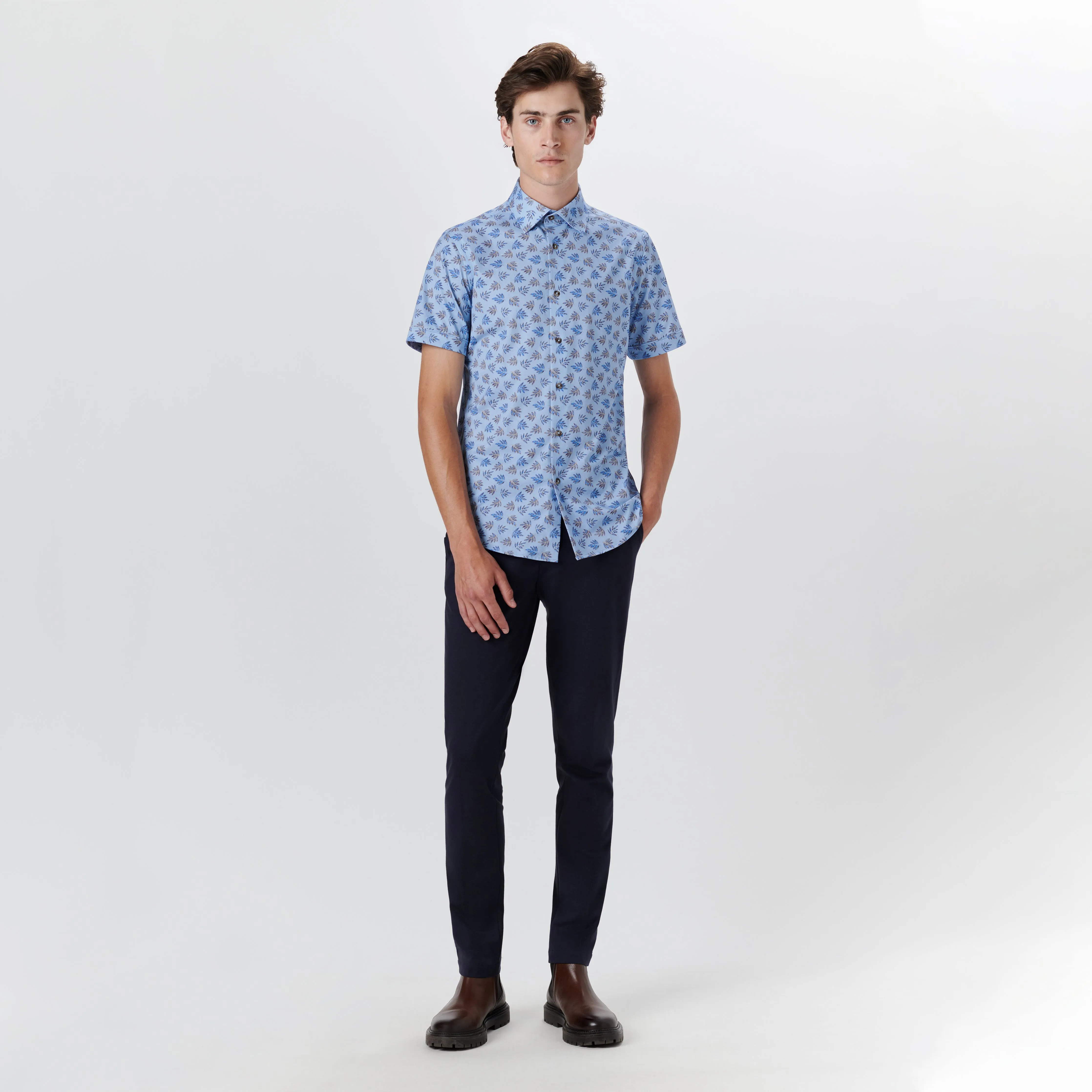 MILES Leaf Print OoohCotton Short Sleeve Shirt