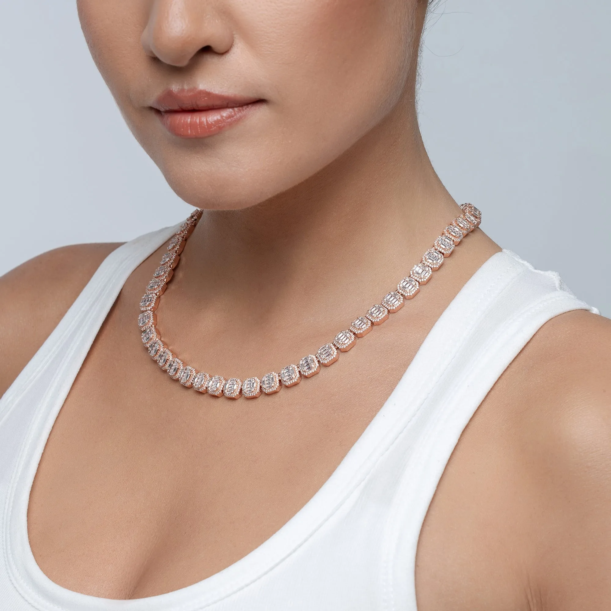 Moissanite Baguette Clustered Tennis Chain - 8mm