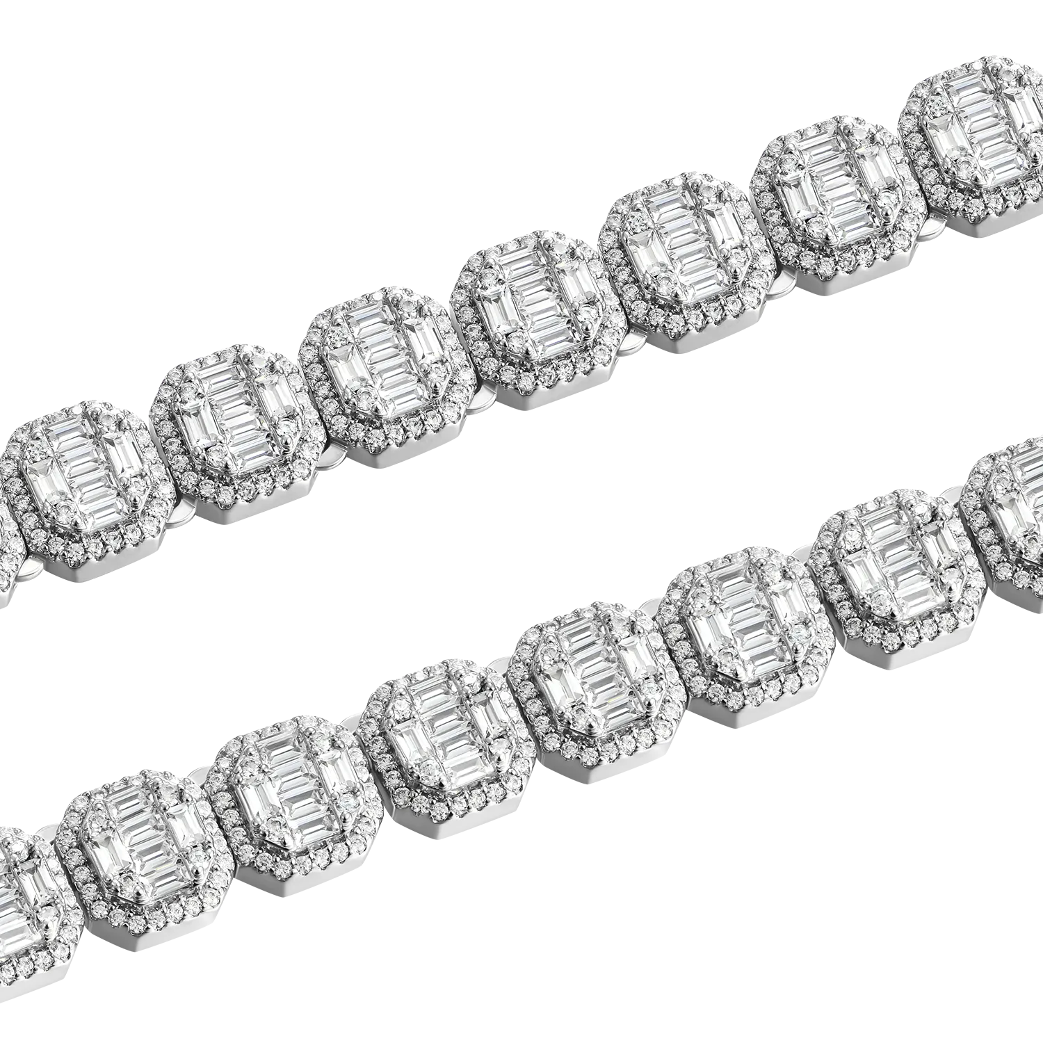 Moissanite Baguette Clustered Tennis Chain - 8mm