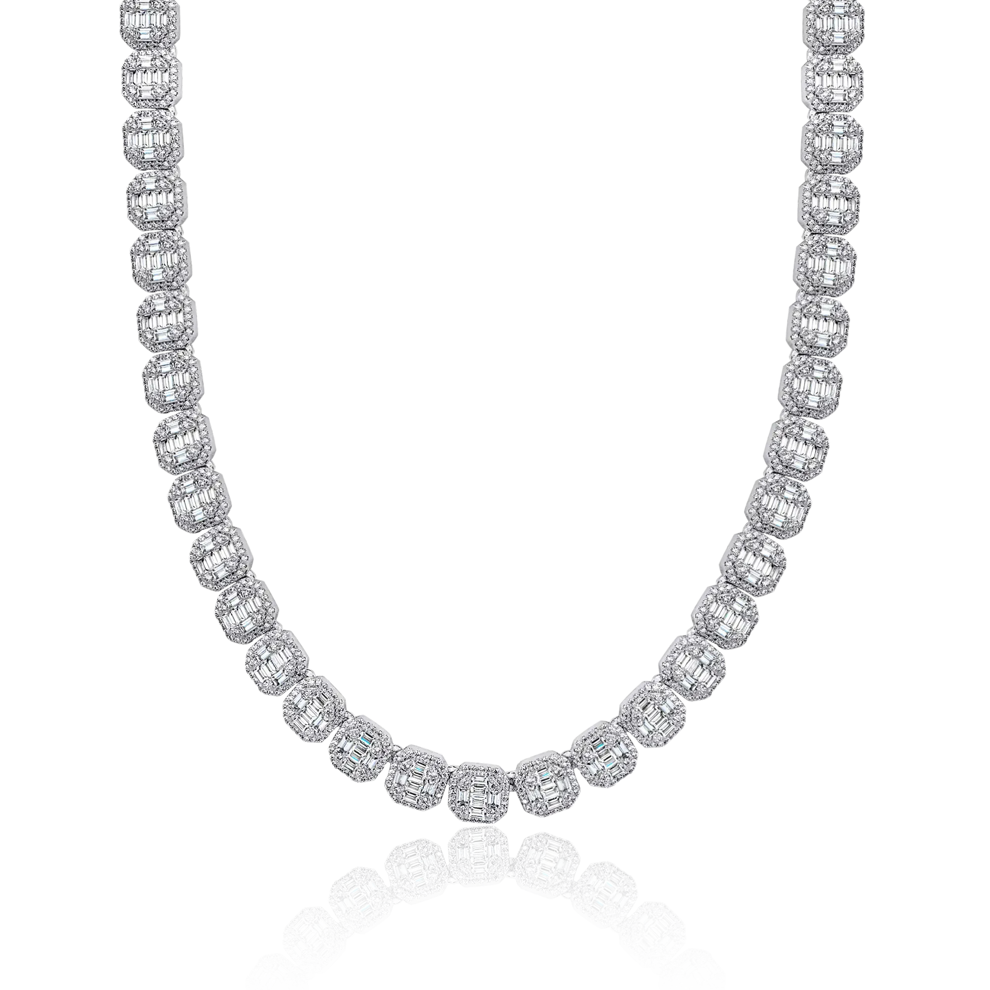 Moissanite Baguette Clustered Tennis Chain - 8mm