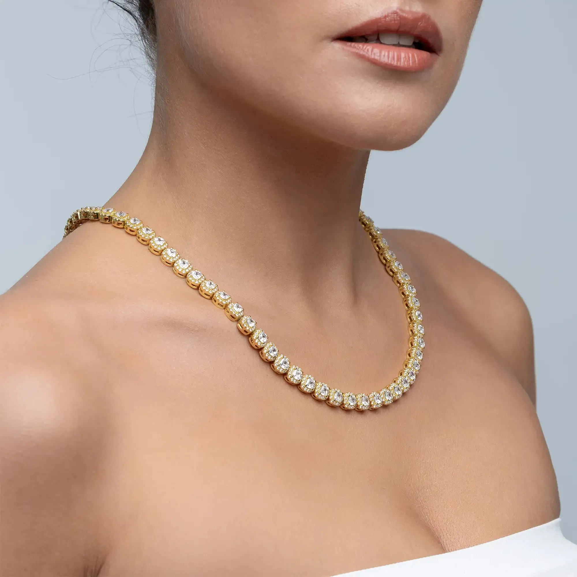 Moissanite Cushion-Cut Clustered Tennis Chain - 7mm