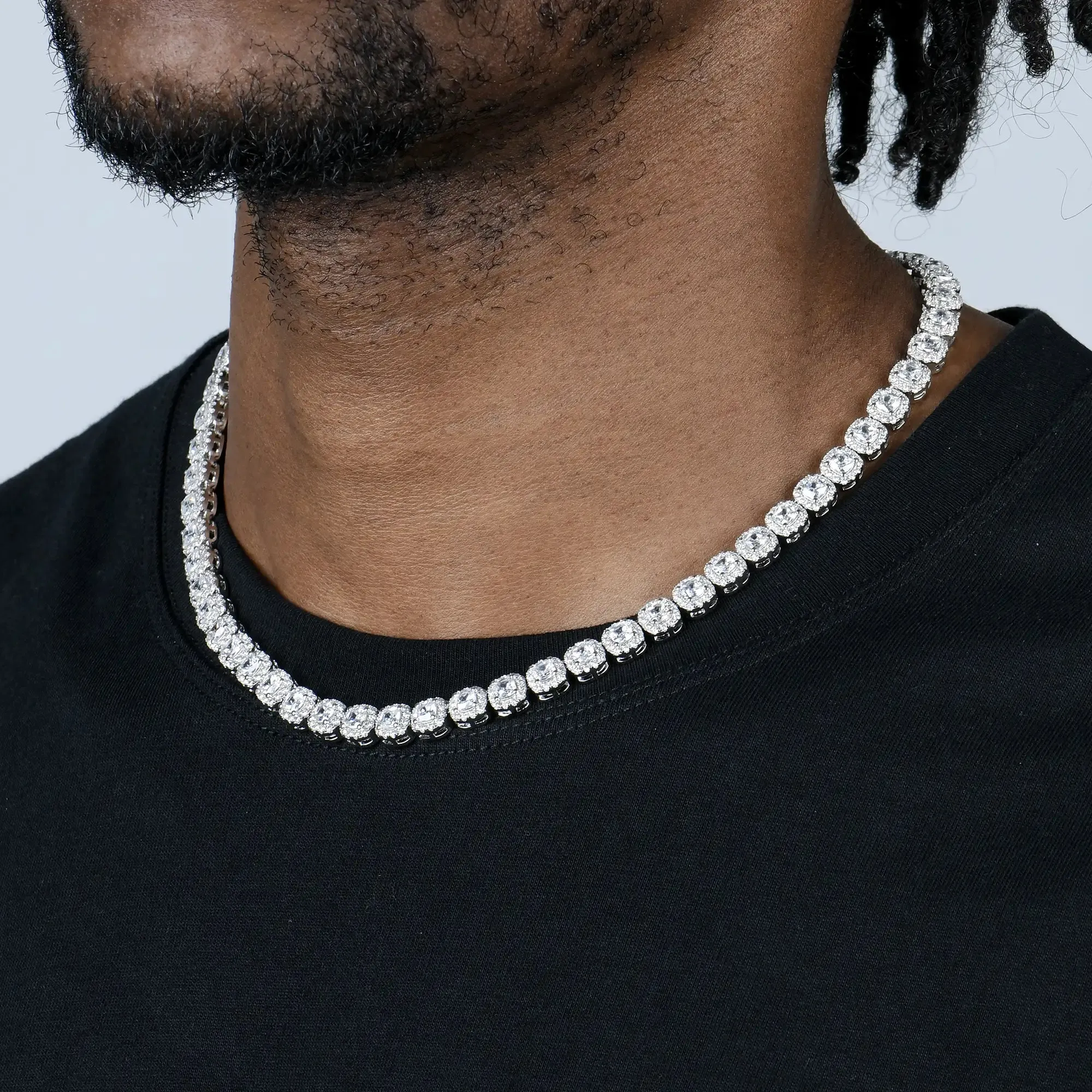 Moissanite Cushion-Cut Clustered Tennis Chain - 7mm