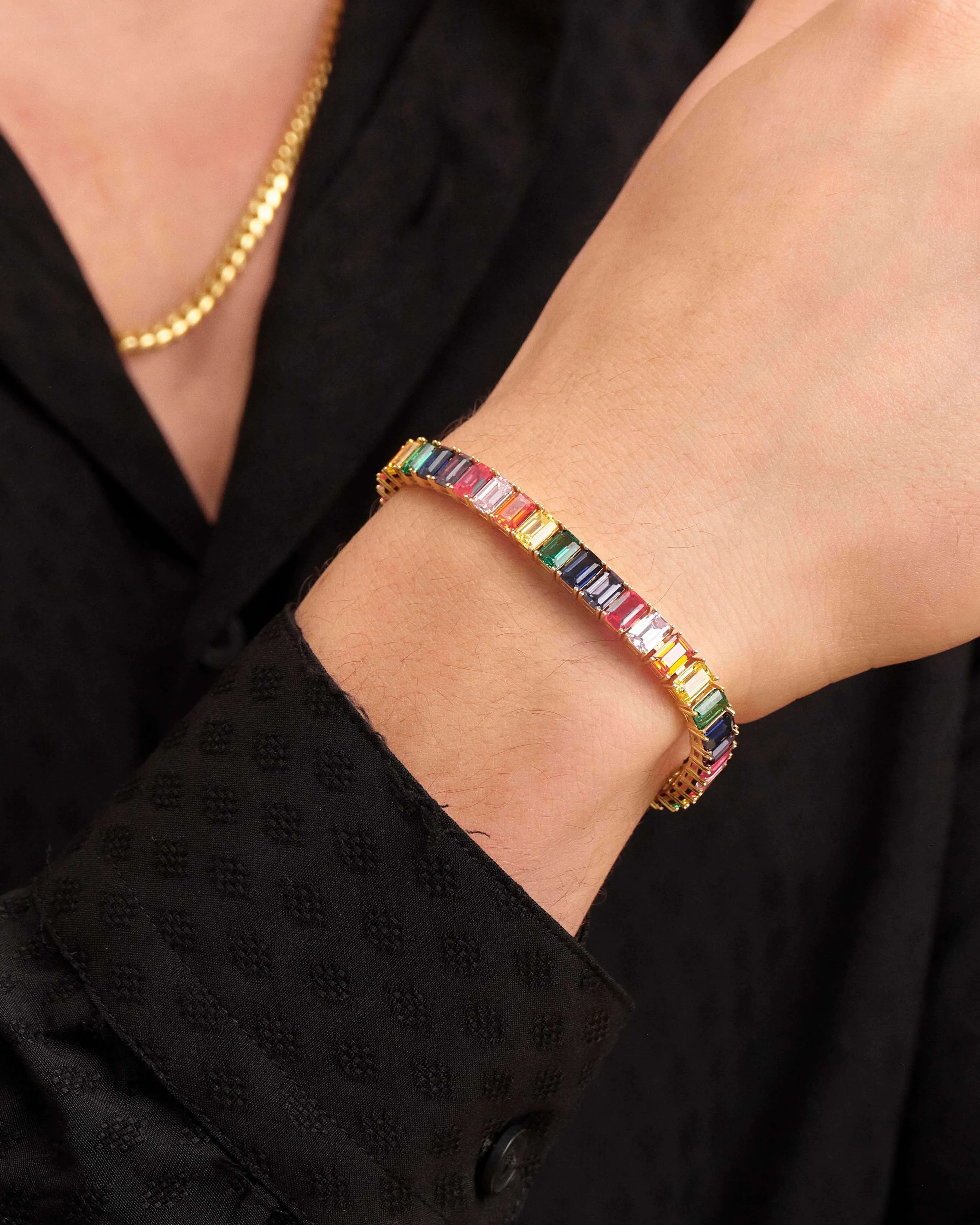 Multicolor Emerald Cut Tennis Bracelet