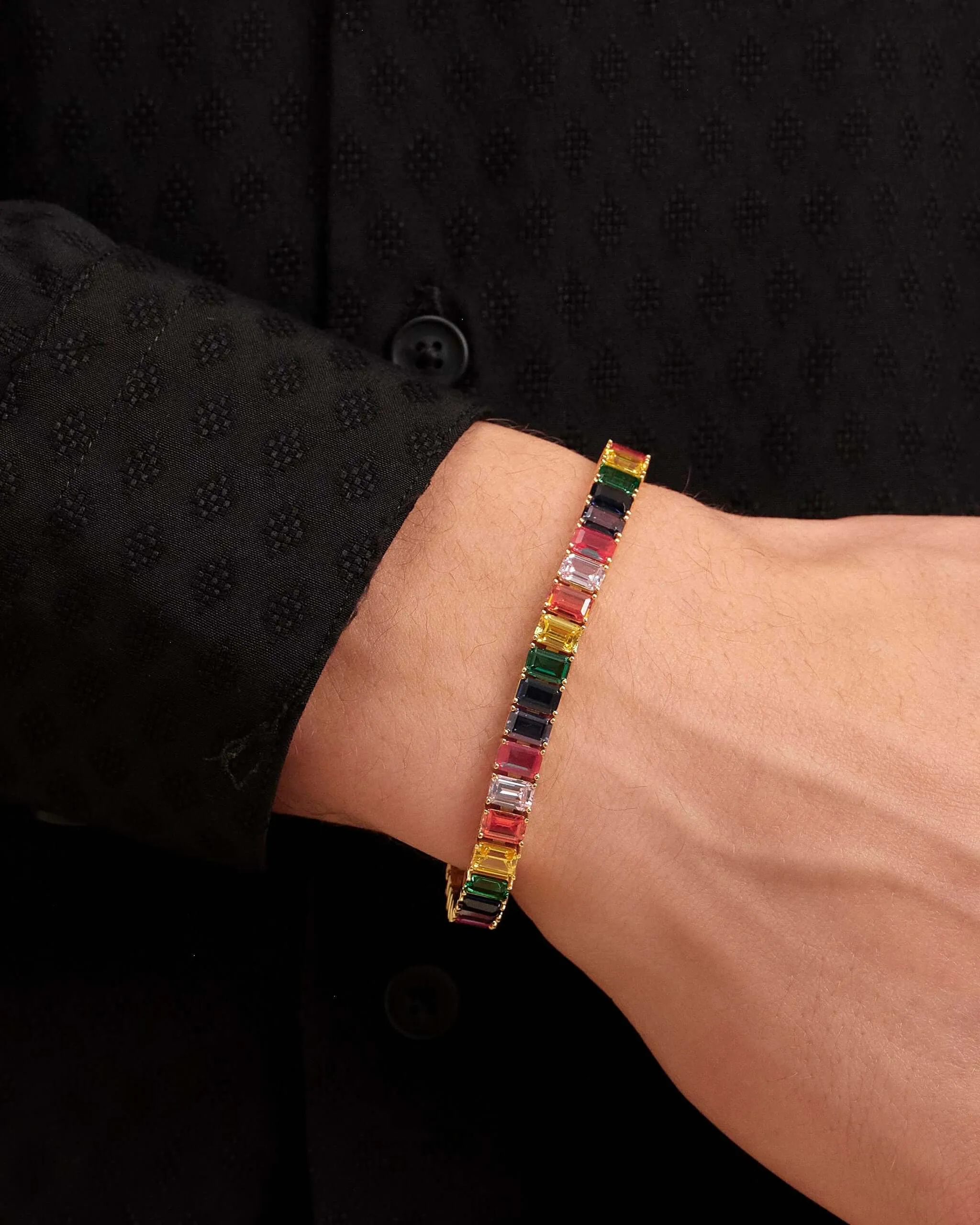 Multicolor Emerald Cut Tennis Bracelet