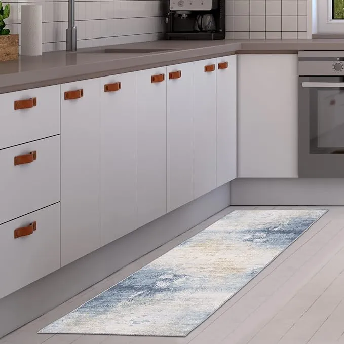 New Bohemian Style Digital Printing Area Rug with Non Slip Grip PVC Backside Anti Skid Area Rug for Kitchen Living Room Bed, Blues Sz 2 Ft X 8 Ft