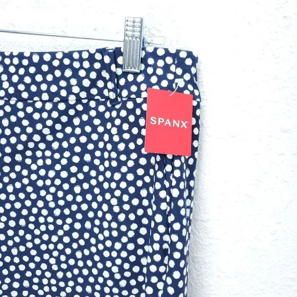 NWT SPANX 10&quot; Polkadot Navy Painted Dot Sunshine Bermuda Quick Dry Shorts