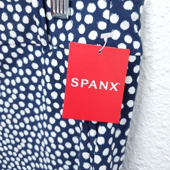 NWT SPANX 10&quot; Polkadot Navy Painted Dot Sunshine Bermuda Quick Dry Shorts