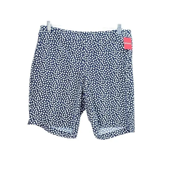 NWT SPANX 10&quot; Polkadot Navy Painted Dot Sunshine Bermuda Quick Dry Shorts