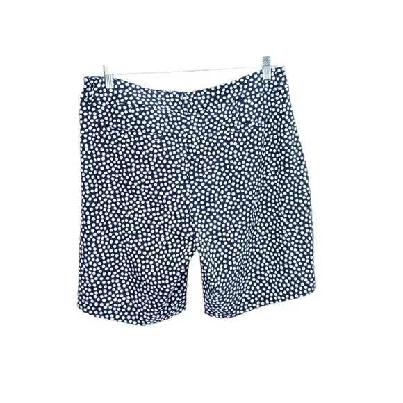 NWT SPANX 10&quot; Polkadot Navy Painted Dot Sunshine Bermuda Quick Dry Shorts