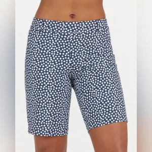 NWT SPANX 10&quot; Polkadot Navy Painted Dot Sunshine Bermuda Quick Dry Shorts