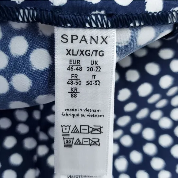 NWT SPANX 10&quot; Polkadot Navy Painted Dot Sunshine Bermuda Quick Dry Shorts