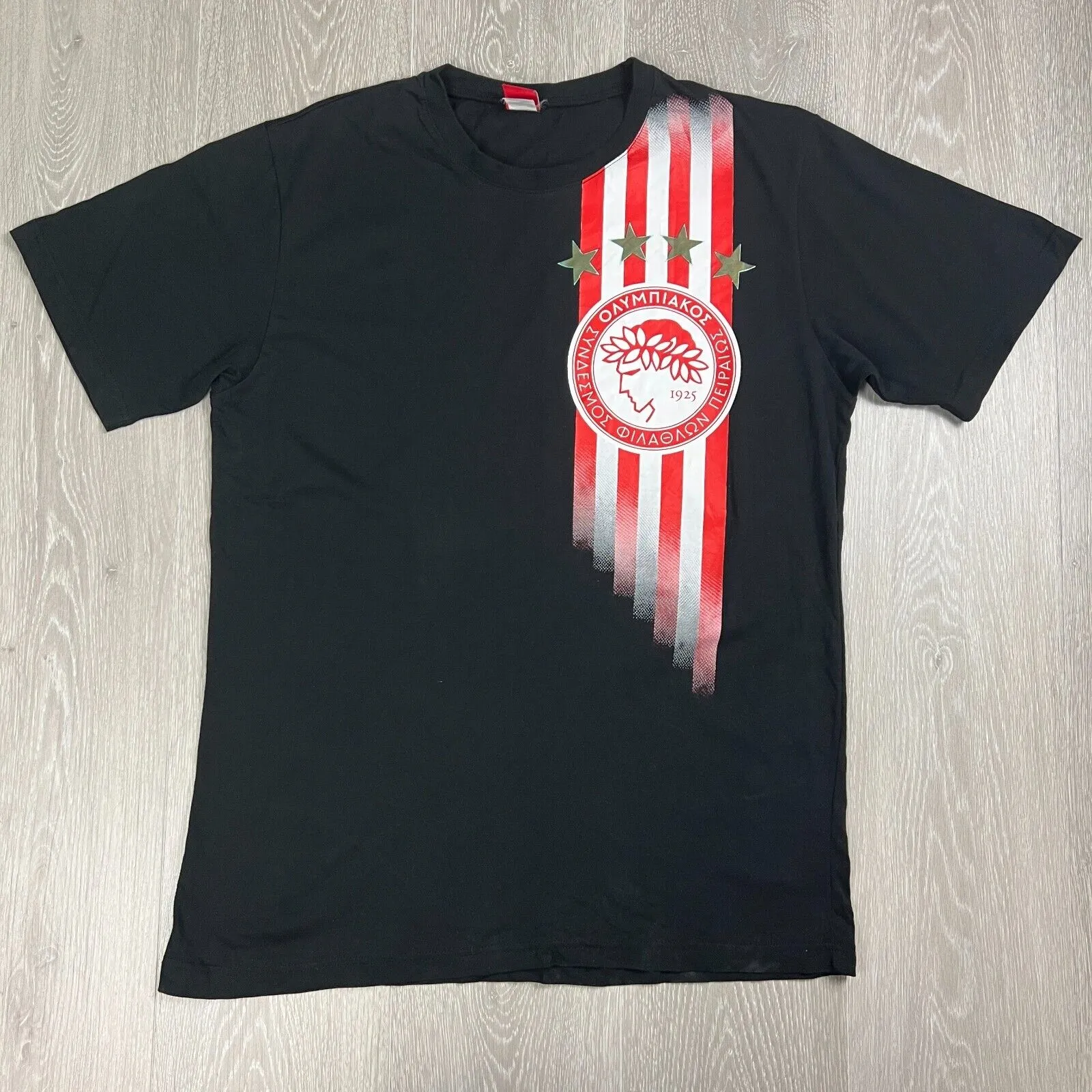 OLYMPIACOS FC Greek Football Soccer Mens Black T-Shirt Size Large