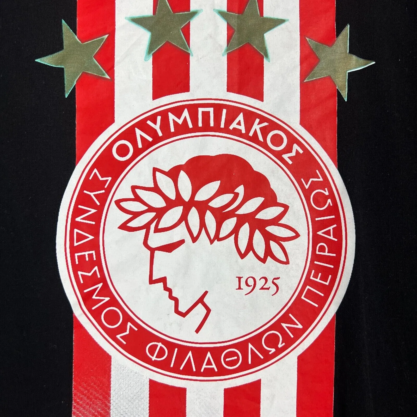 OLYMPIACOS FC Greek Football Soccer Mens Black T-Shirt Size Large