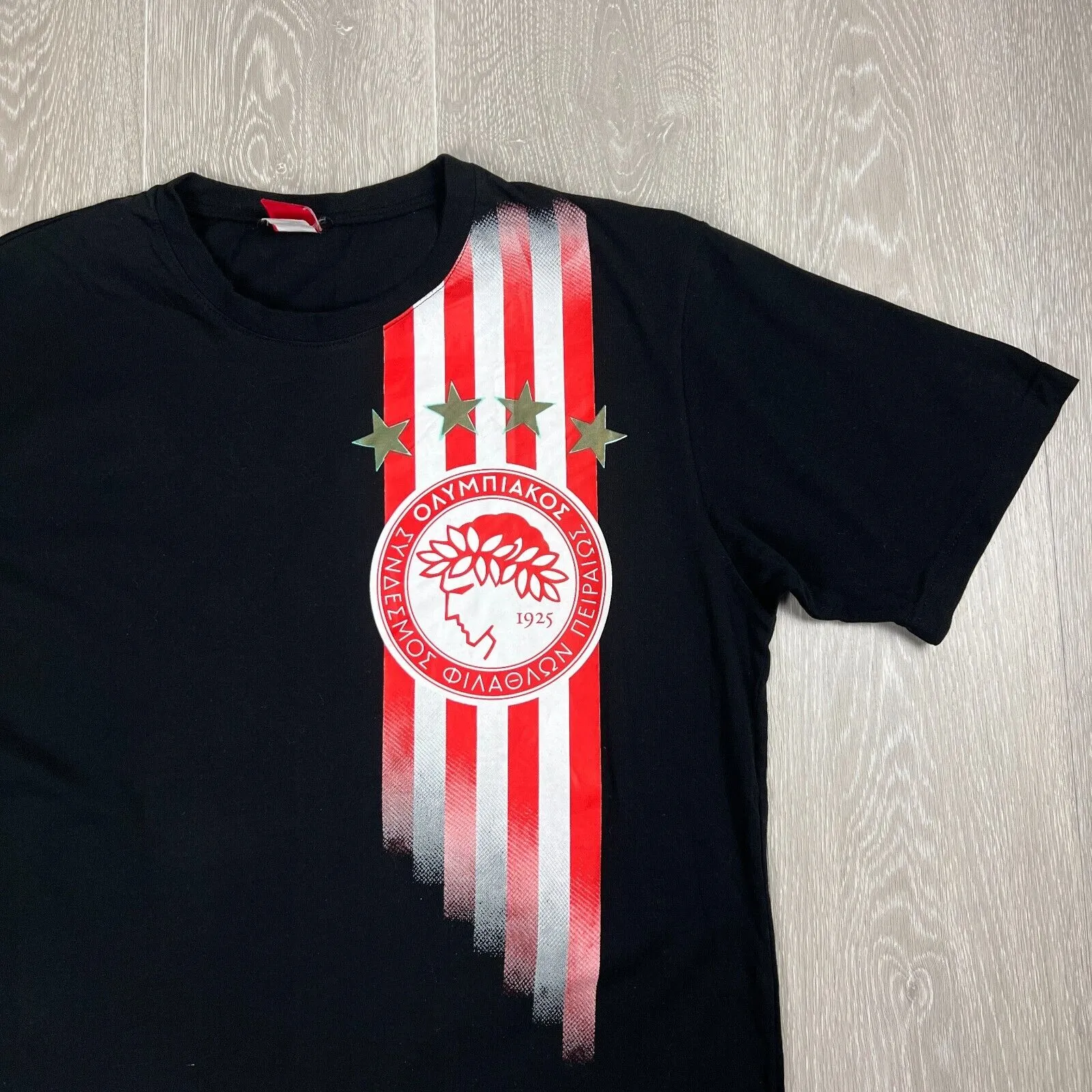 OLYMPIACOS FC Greek Football Soccer Mens Black T-Shirt Size Large