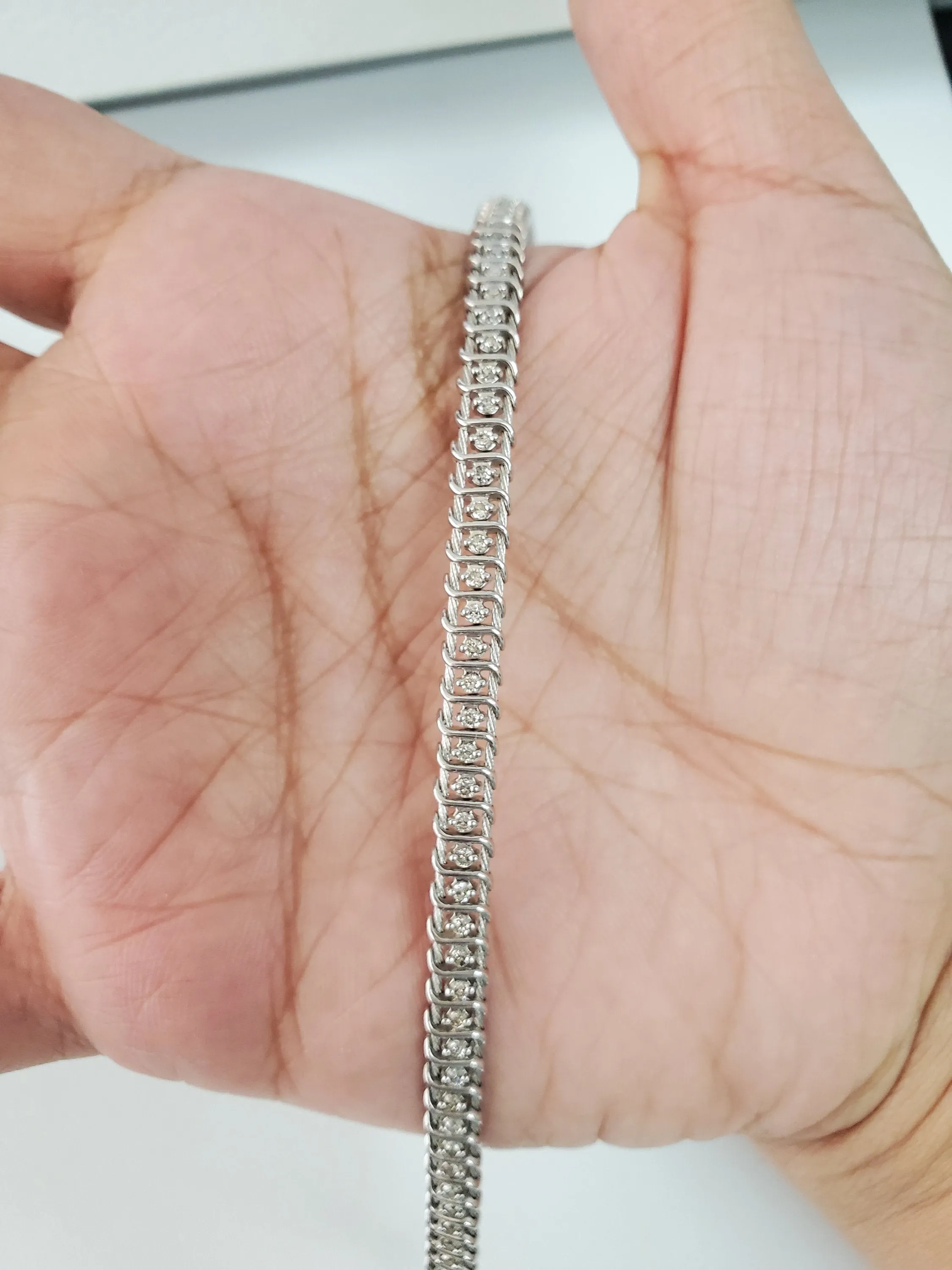 One Carat Diamond Wire Style Tennis Bracelet 14k White Gold