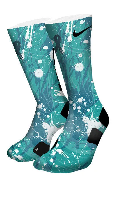 Ovarian Cancer A Splash of Teal Custom Elite Socks