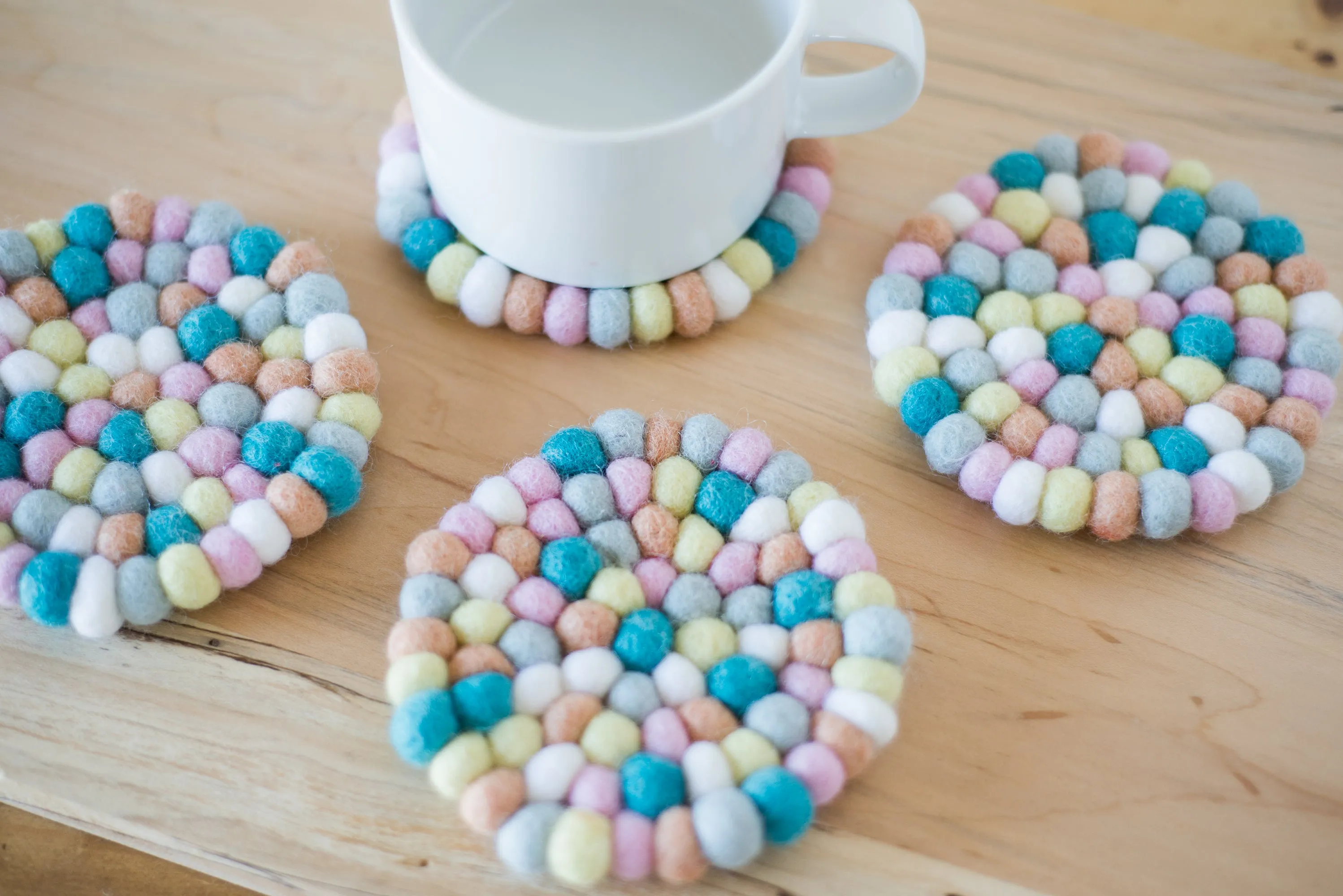 Pastel Felt Ball Coasters