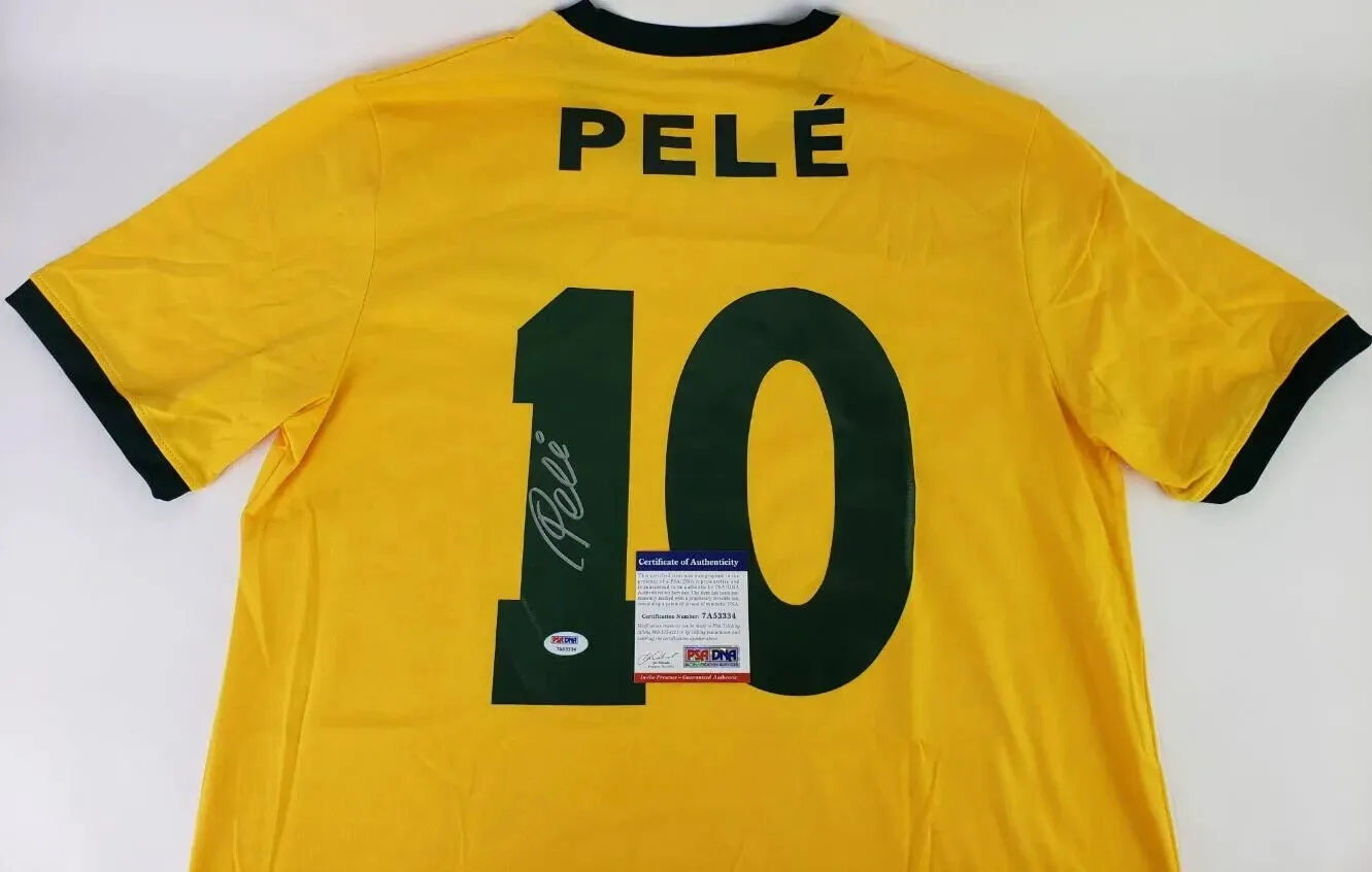 Pele Signed Brazil Soccer Jersey (PSA COA) 3xWorld Cup Champion 1958, 1962, 1970