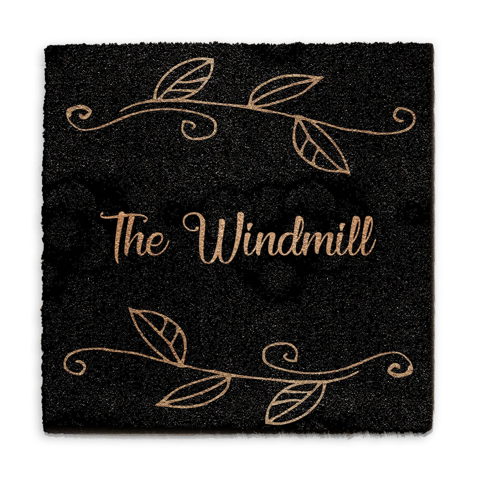 Personalised Doormat - Black Floral Leaf Family Name