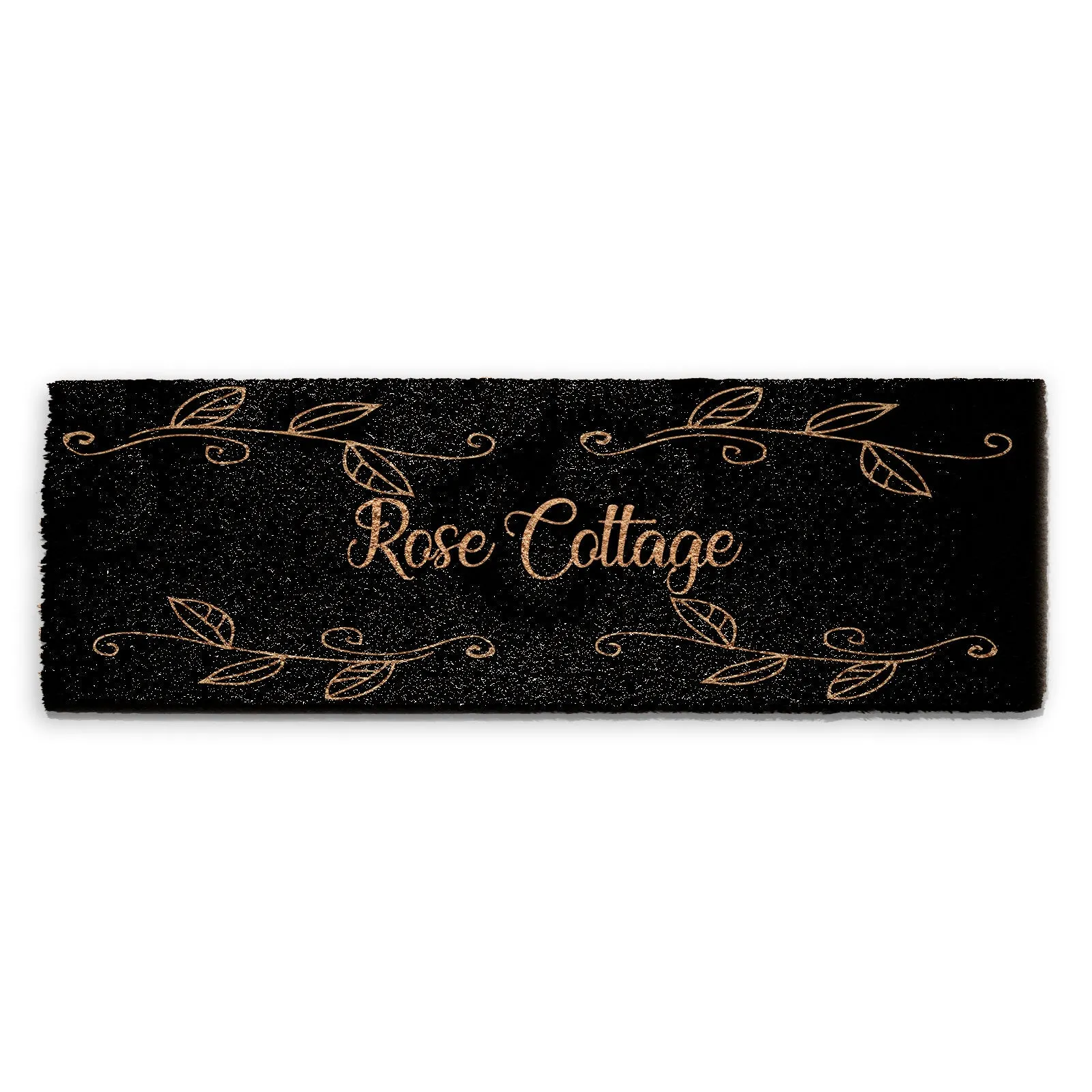 Personalised Doormat - Black Floral Leaf Family Name